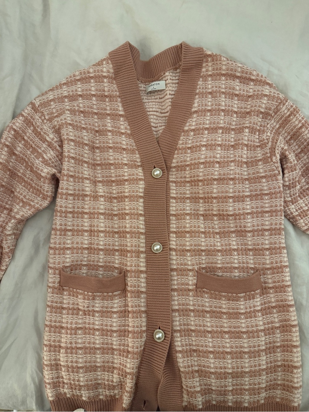 Babaton Pink Pearl-Button Cardigan